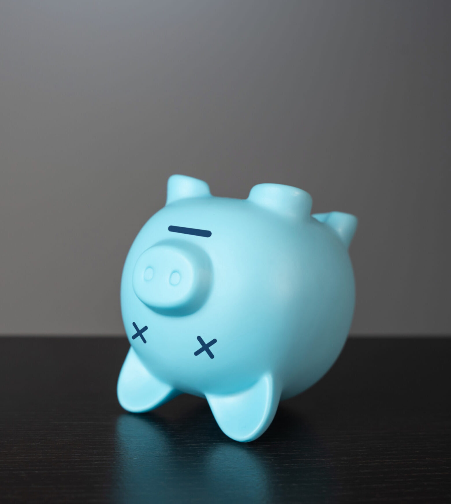 Dead pig piggy bank. Financial crisis, end of savings, bankruptcy. Devaluation, inflation. Impoverishment. Refinancing restructuring of debts. Economic depression.